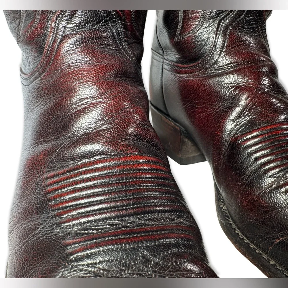 Lucchese Womens Boots Size 10.5 Black Cherry Vintage Goat Skin Leather Knee High - Picture 4 of 13